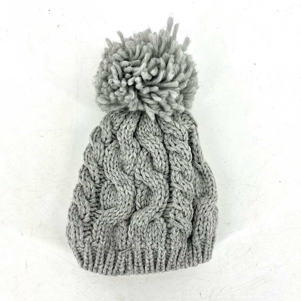 Laura Ashley Baby Unisex Boy Girl Gray Cable‎ Knit Pom Pom Hat (6-12m)